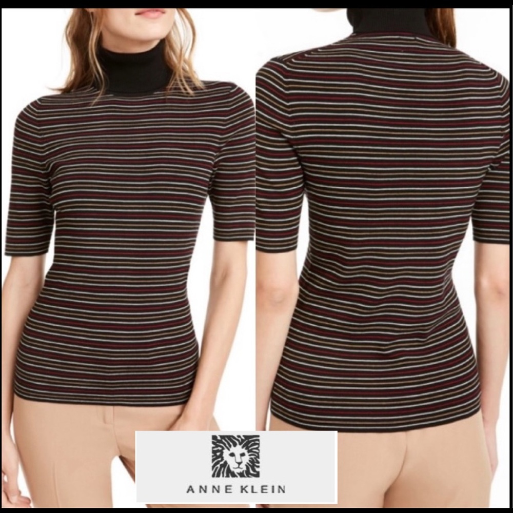 🆕ANN KLIEN Black Pinstripe Turtle Neck Shirt SzS